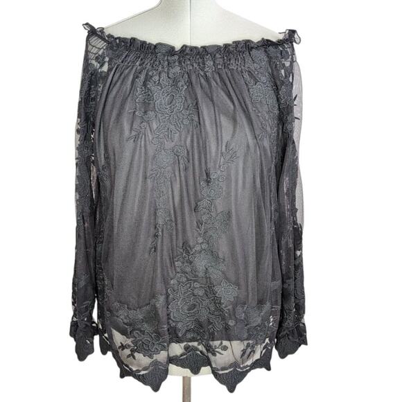Marled Reunited black lace off-the-shoulder blouse, size XL - Picture 1 of 9